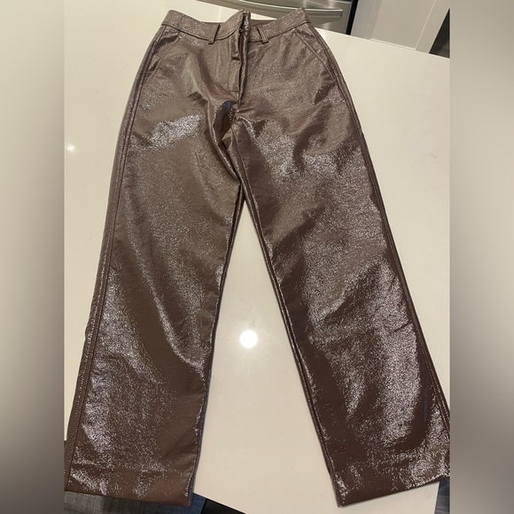 Ladies Aritzia Babaton brown faux leather crops - Picture 3 of 10